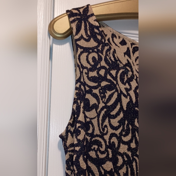 St. John  Navy Gold Metallic Thread Party Dress Size 12 - Picture 8 of 9